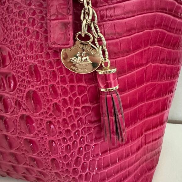 Brahmin Hot Pink Medium Asher Zip Top Tote Bag Embossed Leather Purse - Picture 3 of 16